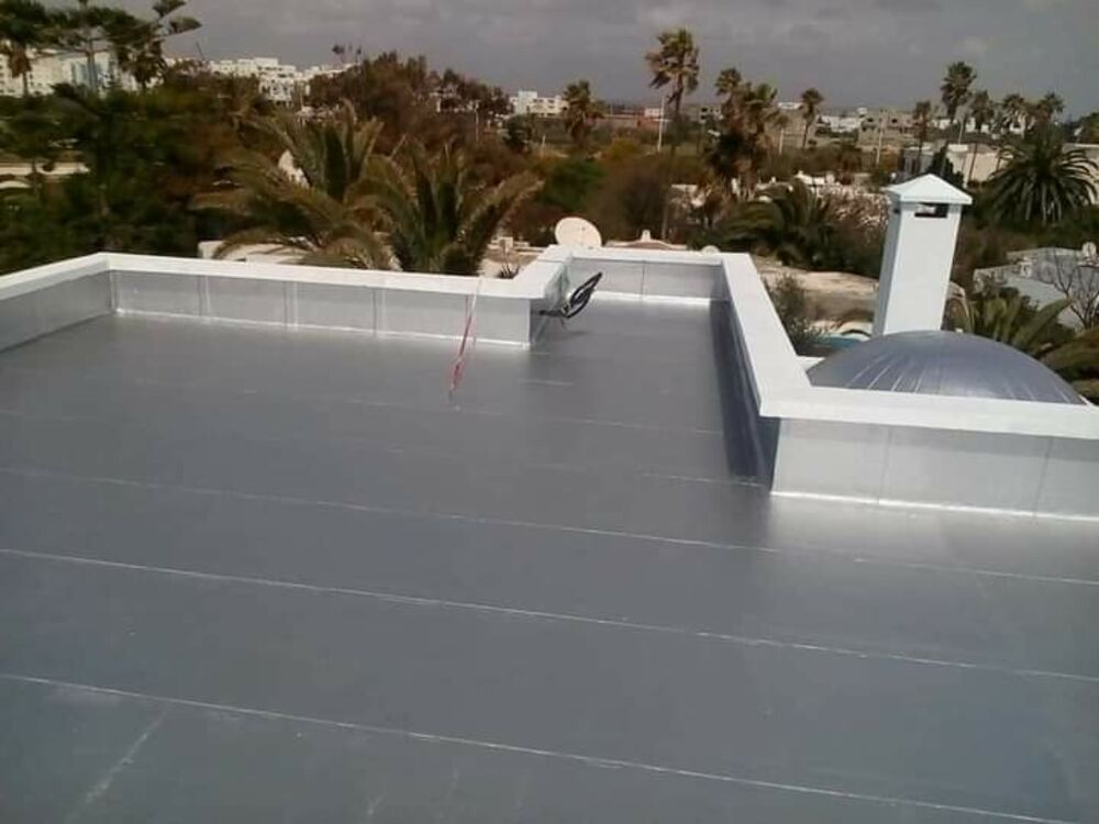 Toiture de villa traitée avec revêtement d'étanchéité